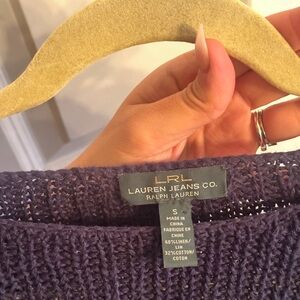 Lauren Ralph Lauren Navy and White Striped Sweater cotton linen small vintage